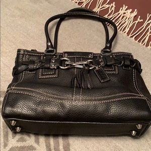 Coach black pebble leather handle bag